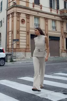 Широкие брюки в ребрешку ZARA, норка