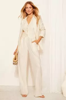 Широкие брюки в рубчик из имитации льна Friends Like These, бежевый