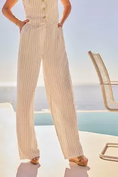 Широкие брюки в рубчик из имитации льна Friends Like These, бежевый