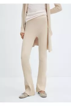 Широкие брюки в рубчик Mango, бежевый