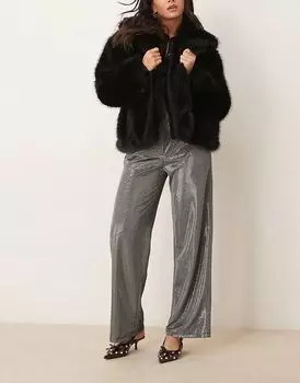 Широкие брюки в рубчик серебристого цвета JDY