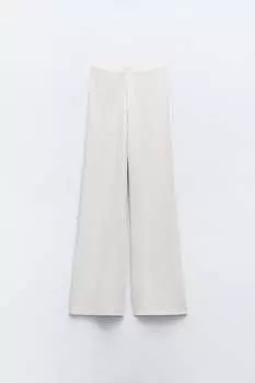 Широкие брюки в рубчик ZARA, бежевый
