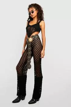 Широкие брюки в сетку крючком Boohoo, черный