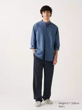 Широкие брюки в складку длинные Uniqlo, синий