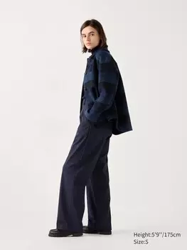 Широкие брюки в складку длинные Uniqlo, синий