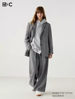 Широкие брюки в складку из твида Uniqlo, серый
