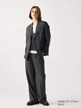 Широкие брюки в складку клетчатые, длинные Uniqlo, серый