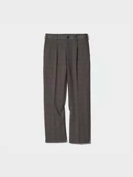 Широкие брюки в складку клетчатые glen Uniqlo, цвет 38 коричневый