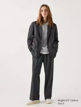 Широкие брюки в складку клетчатые Uniqlo, цвет 08 серый