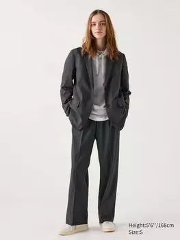 Широкие брюки в складку клетка Uniqlo, серый