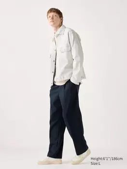 Широкие брюки в складку матовый трикотаж Uniqlo, синий