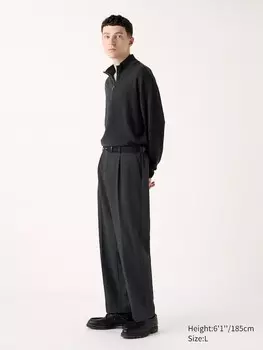 Широкие брюки в складку матовый трикотаж Uniqlo, серый