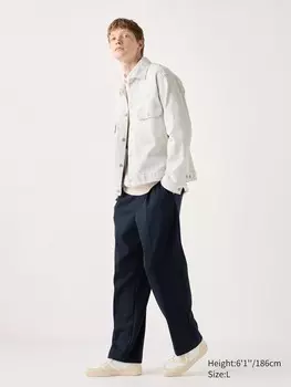 Широкие брюки в складку матовый трикотаж Uniqlo, цвет 69 синий