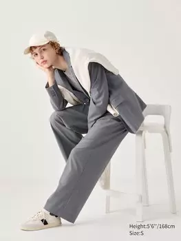 Широкие брюки в складку Uniqlo, серый