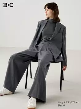 Широкие брюки в складку Uniqlo, серый