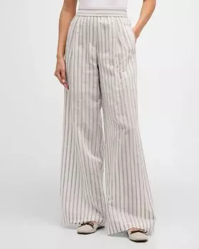 Широкие брюки в тон в полоску Brunello Cucinelli, цвет C005 White Grey
