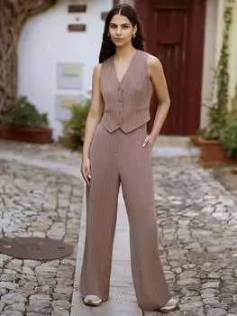 Широкие брюки в тонкую полоску Yumi, коричневый/разноцветный