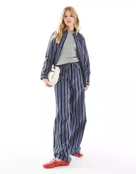 Широкие брюки Wednesday's Girl в полоску синего цвета (часть комплекта)