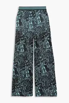 Широкие брюки вязки крючком из смесового шелка с принтом MISSONI, бирюзовый