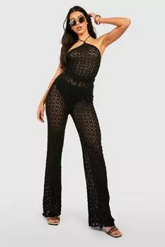 Широкие брюки высокой вязки крючком boohoo, черный