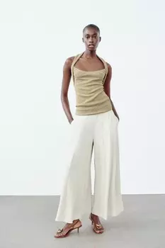 Широкие брюки ZARA, песочный