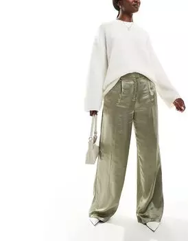 Широкие брюки зеленого цвета YAS