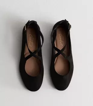 Широкие черные балетки с ремешками New Look, черный