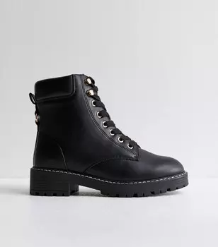 Широкие черные ботильоны на шнуровке New Look, черный