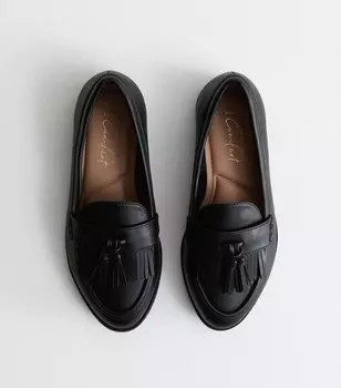 Широкие черные кожаные лоферы с кисточками спереди New Look, черный