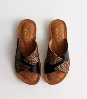 Широкие черные шлепанцы с леопардовым принтом New Look, черный