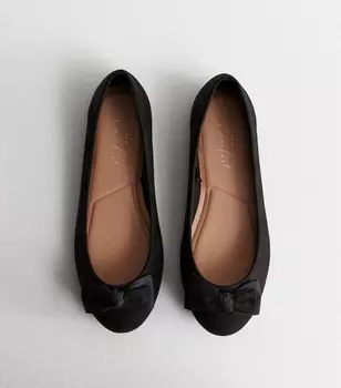 Широкие черные замшевые балетки с бантом спереди New Look, черный