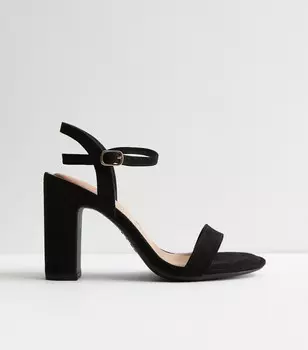 Широкие черные замшевые босоножки на двухкомпонентном каблуке New Look, черный