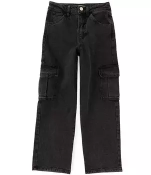 Широкие джинсовые брюки-карго GB для больших девочек 7–16 лет, черный
