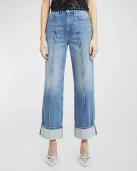 Широкие джинсовые джинсы Genevieve с защипами Ulla Johnson, цвет Danube Medium Indigo Wash