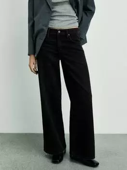 Широкие джинсы annie с низкой талией Mango, черный