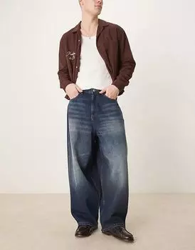 Широкие джинсы-баллоны ASOS DESIGN черного цвета с потертостями
