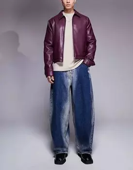 Широкие джинсы-баллоны ASOS DESIGN средне-синего цвета с ярко-красной отделкой