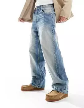 Широкие джинсы Bershka синего цвета