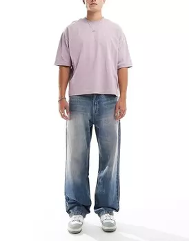 Широкие джинсы Bershka синего цвета