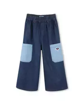 Широкие джинсы для девочек с контрастными накладными карманами Kenzo Kids, синий