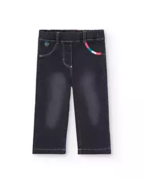 Широкие джинсы для девочки с карманами и эластичной резинкой на талии Boboli, черный