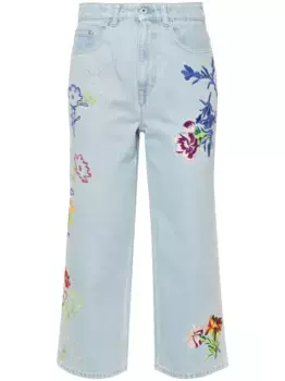Широкие джинсы Drawn Flowers средней посадки KENZO, синий