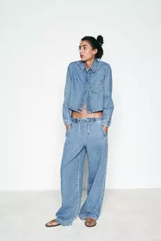 Широкие джинсы-джоггеры с высокой талией z1975 ZARA, средне-синий