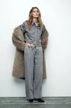 Широкие джинсы-джоггеры с высокой талией z1975 ZARA, серый
