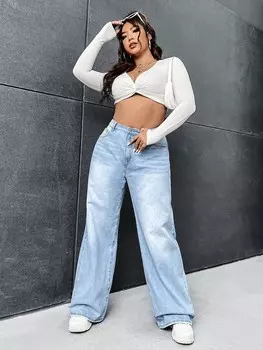 Широкие джинсы EZwear Plus Shein, светло-голубой