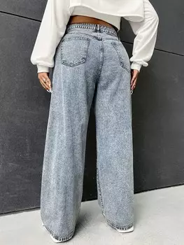 Широкие джинсы EZwear Plus Shein, светло-голубой