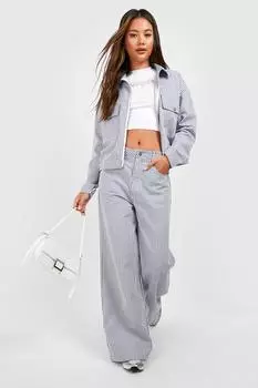 Широкие джинсы из денима шамбре в полоску Boohoo, синий
