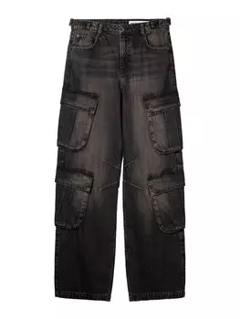 Широкие джинсы-карго Bershka, черный деним
