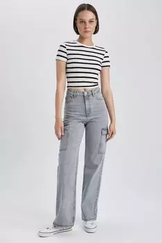 Широкие джинсы карго Defacto, серый