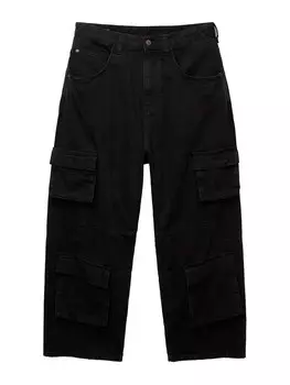 Широкие джинсы-карго Pull&Bear, черный